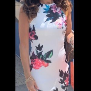 White floral body con dress